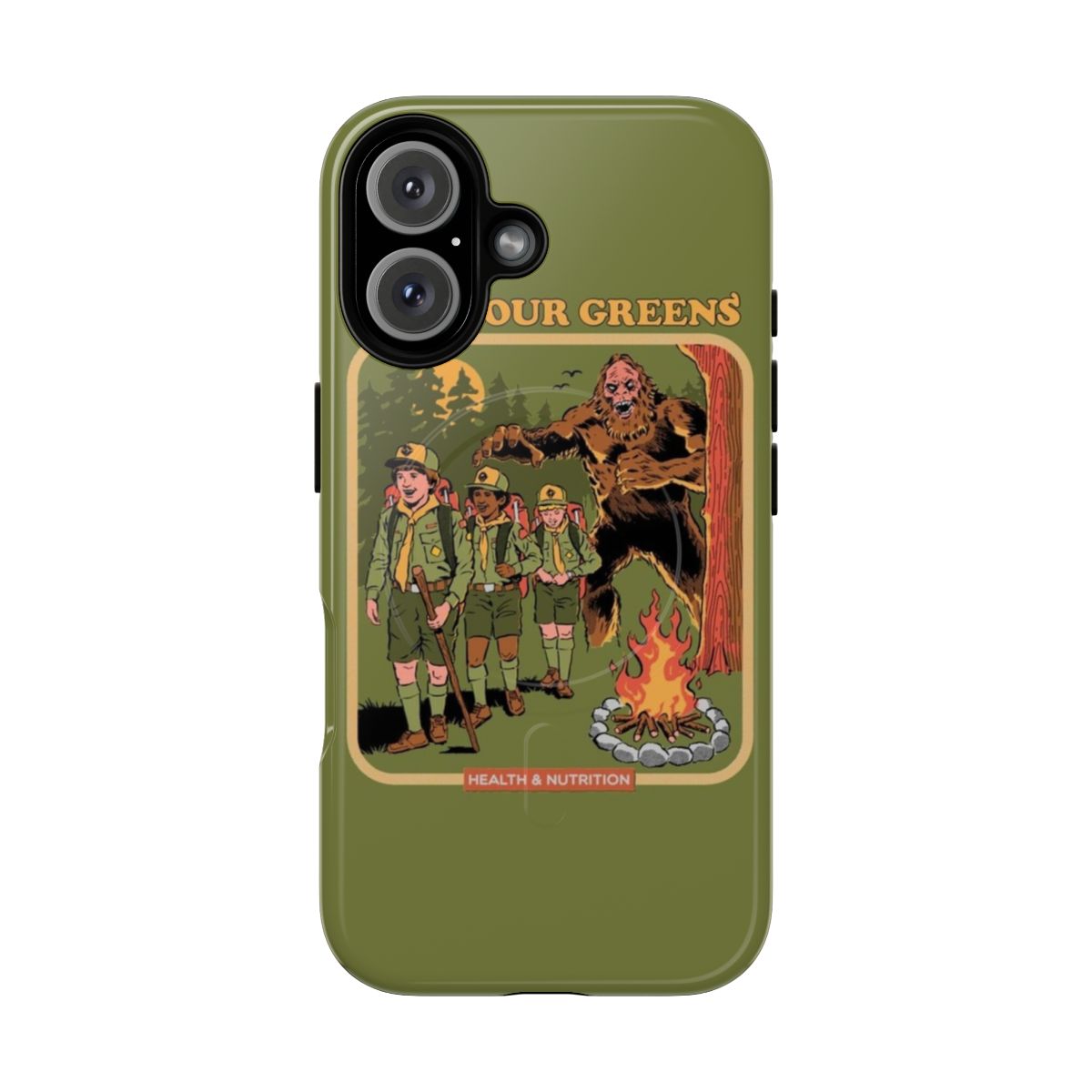 Retro-style phone case featuring a magnetic, tough design with green nature-inspired graphics