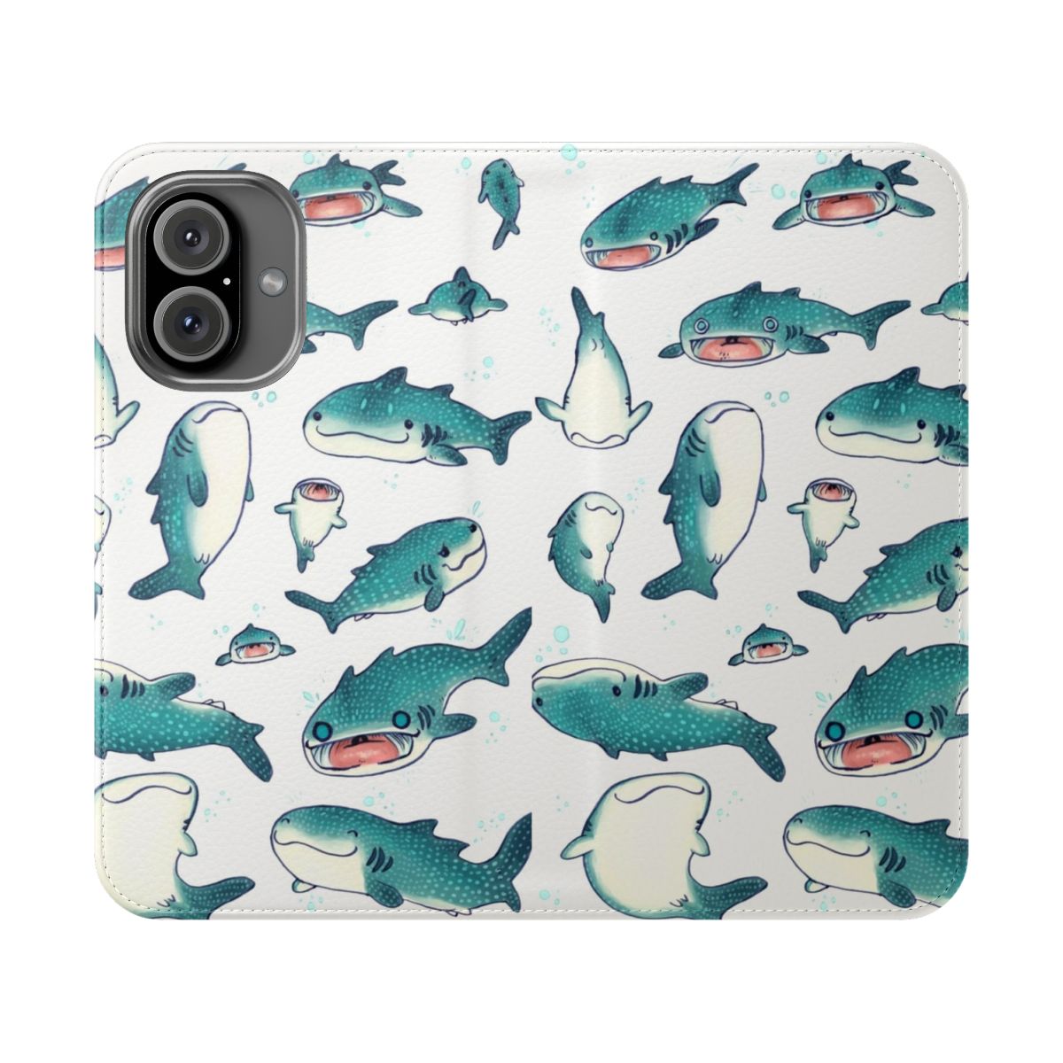 Colorful flip phone case featuring a detailed illustration of a whale shark, an ocean megafauna creature.