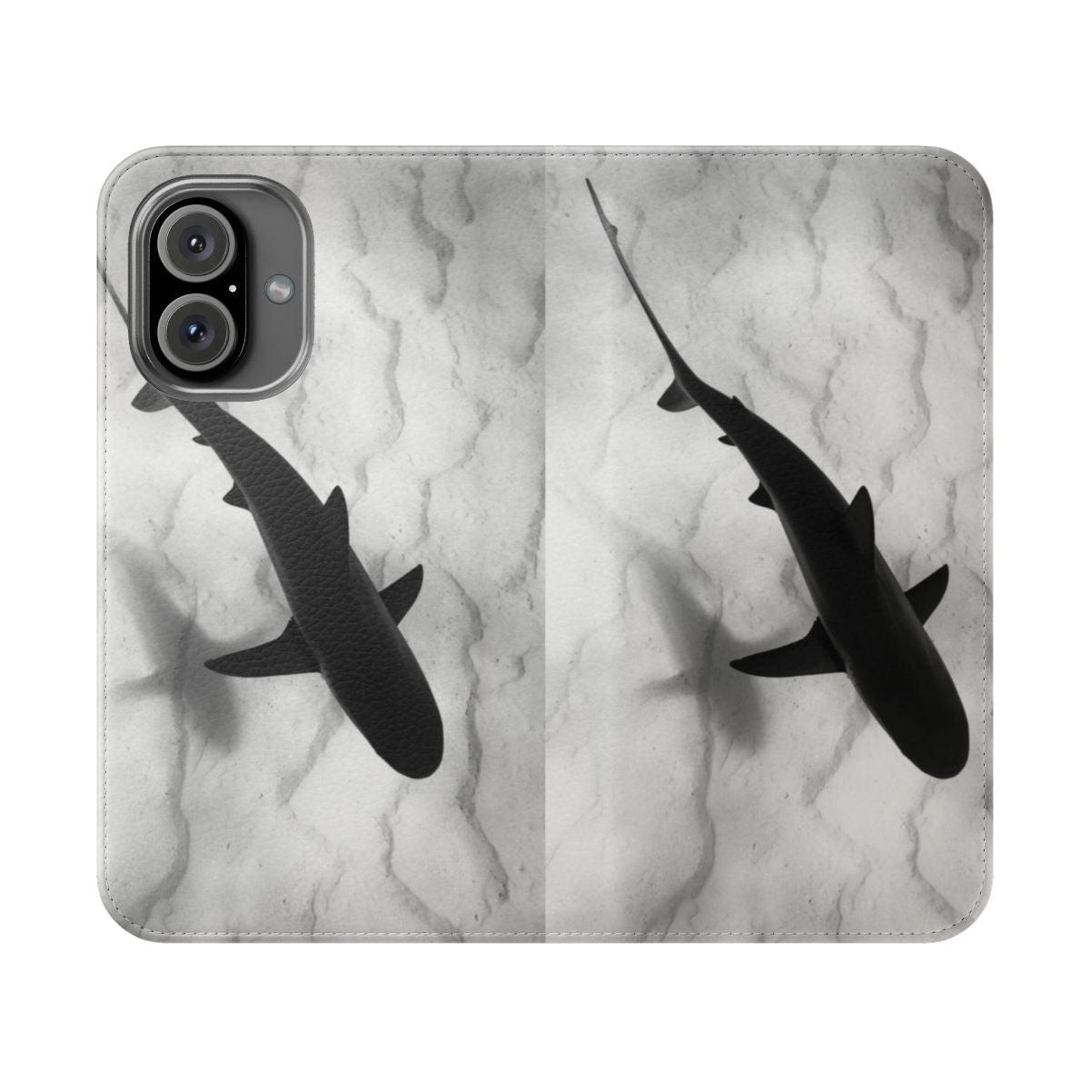 Shark silhouette design on a flip cover phone case