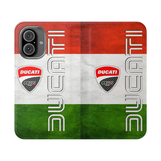 Retro Ducati inspired flip cover phone case with Italy flag design