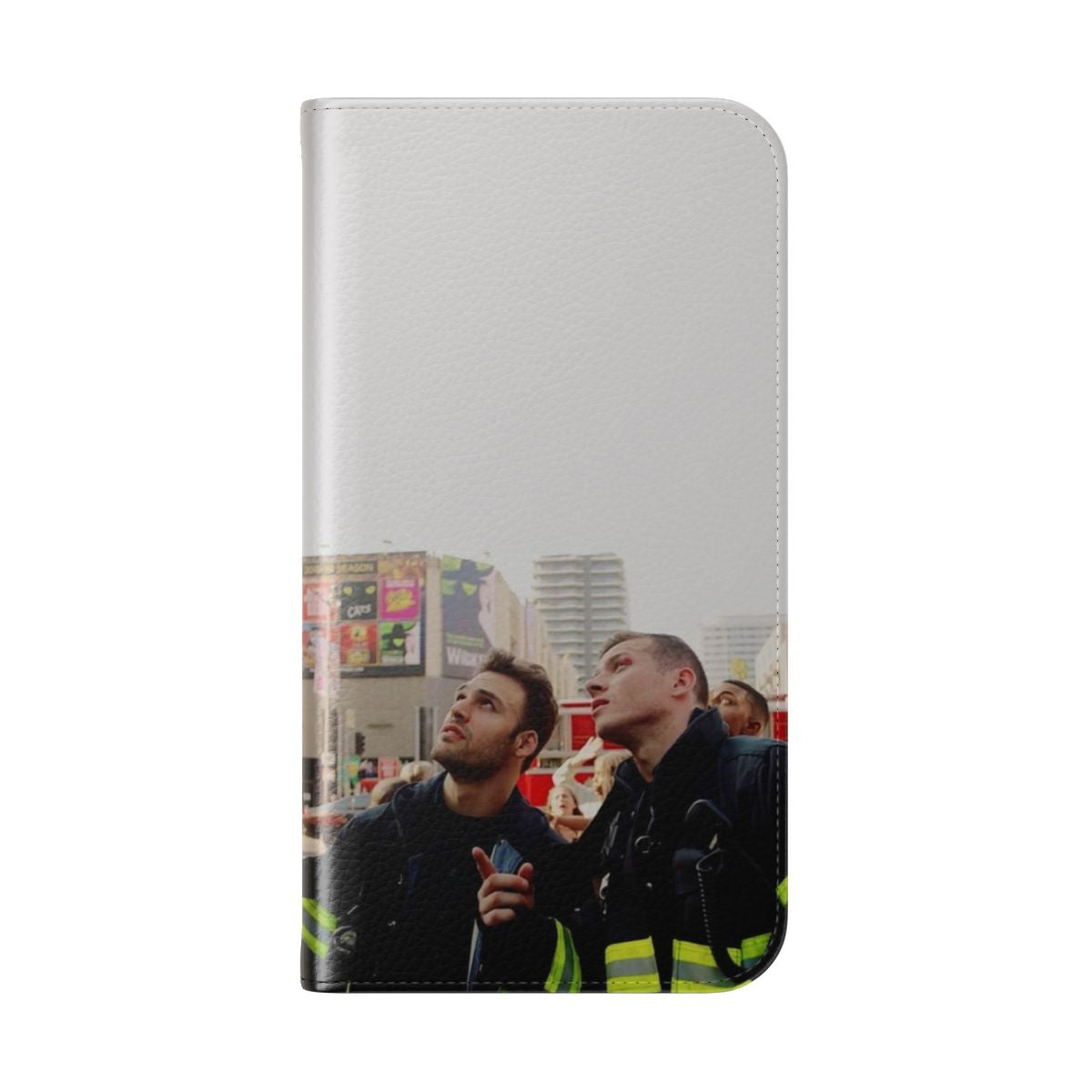 Flip cover phone case featuring 9-1-1 TV show characters - Folded Back