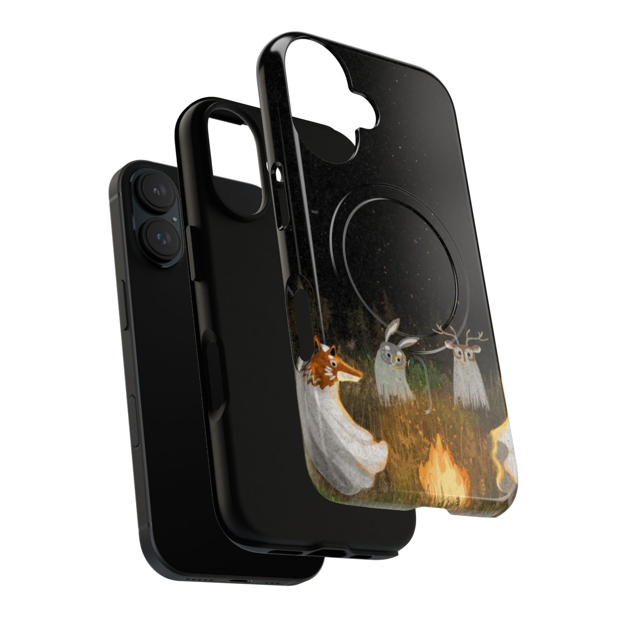 Magnetic tough phone case with a spooky woodland animal design - Layers