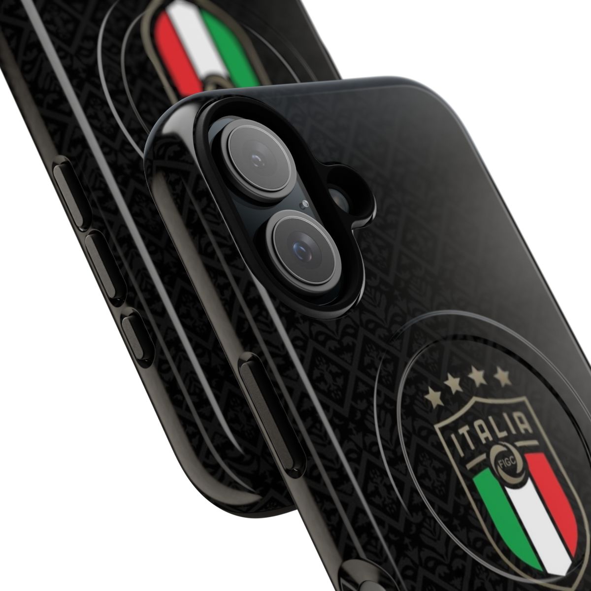 Black magnetic tough phone case with Italy football design - Detail