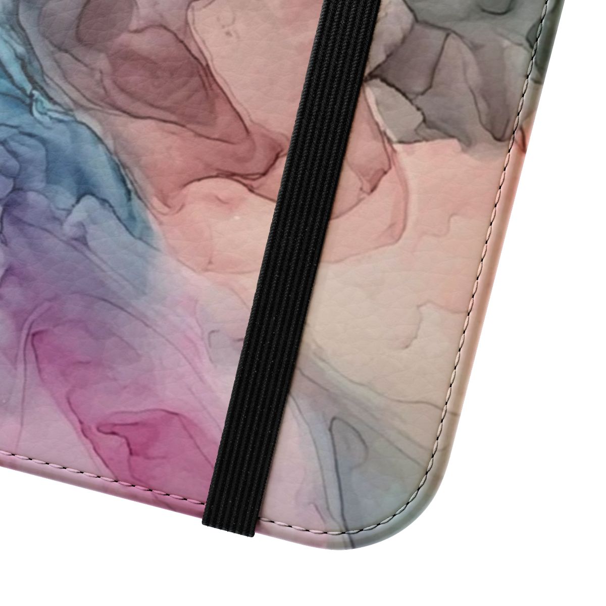 Pastel-colored abstract ink painting on a phone case with a flowing, emotive design. - Close Up