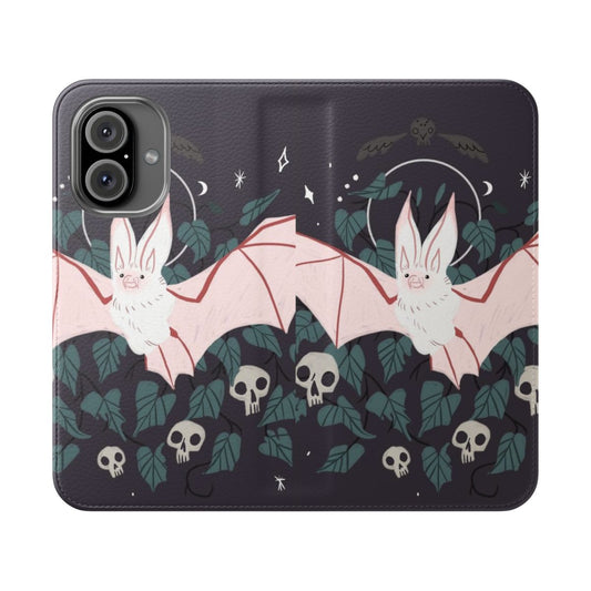 A flip cover phone case featuring a desert long-eared bat in a spooky, witchy design.