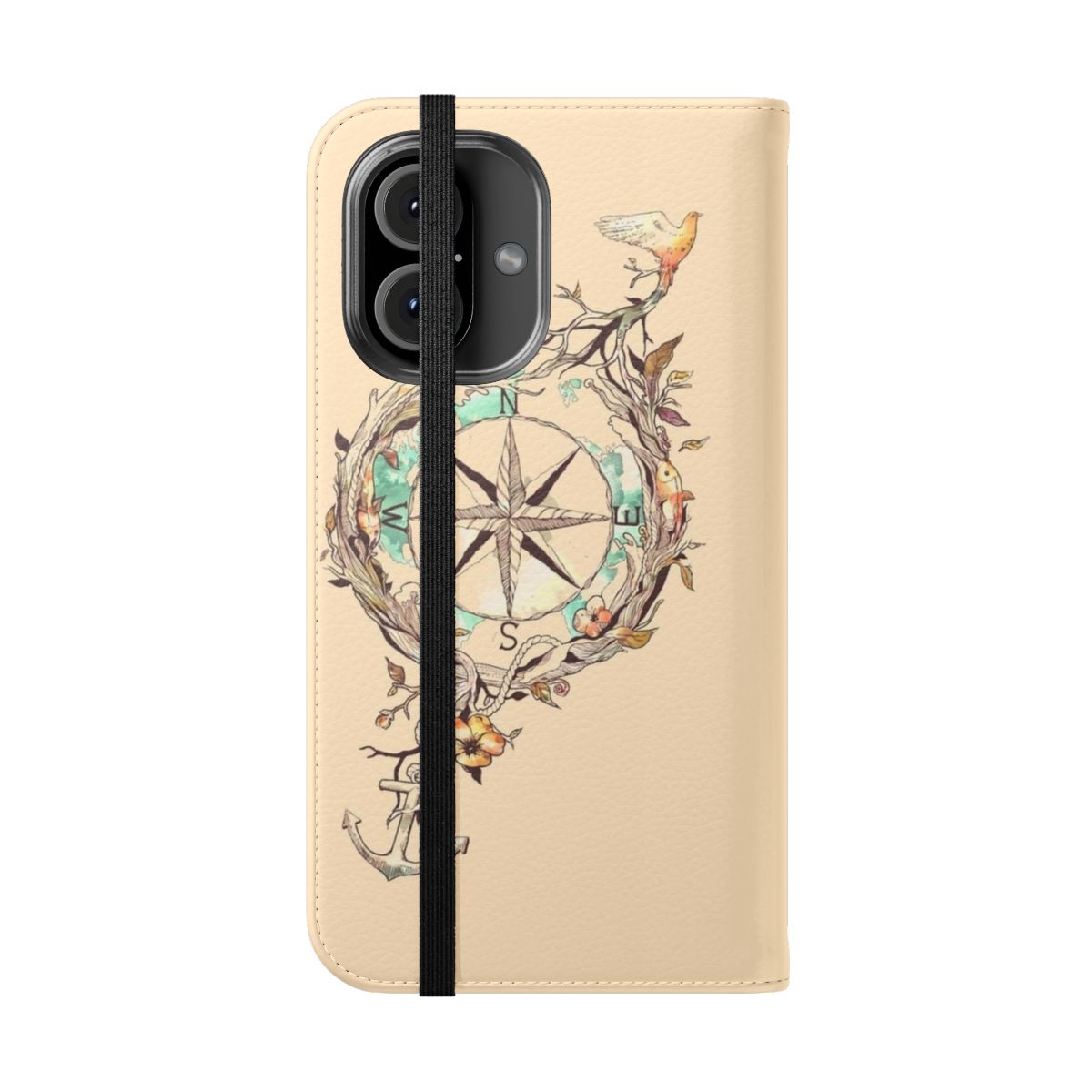 Nature-inspired phone case with a surreal, adventure-themed design - Folded Front