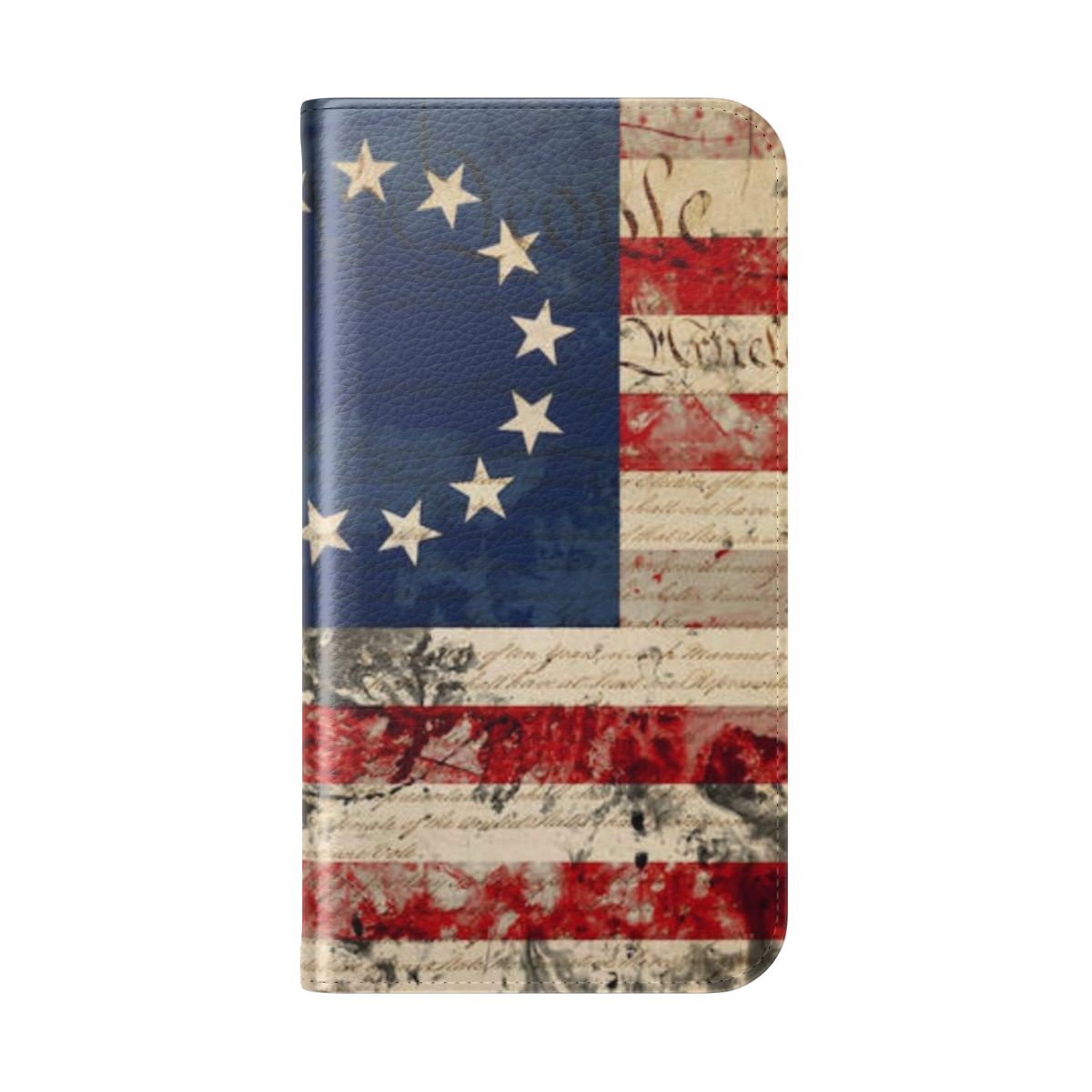 Betsy Ross flag and US Constitution themed flip cover phone case - Folded Back