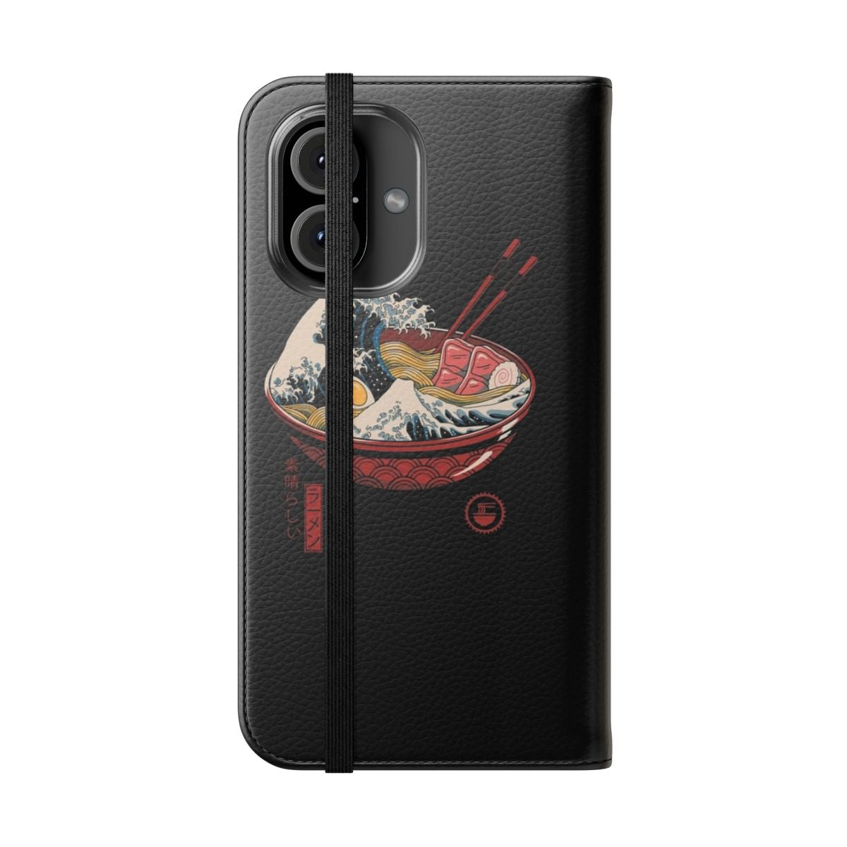 Ramen bowl phone case featuring the iconic "The Great Wave off Kanagawa" Japanese art design - Folded Front