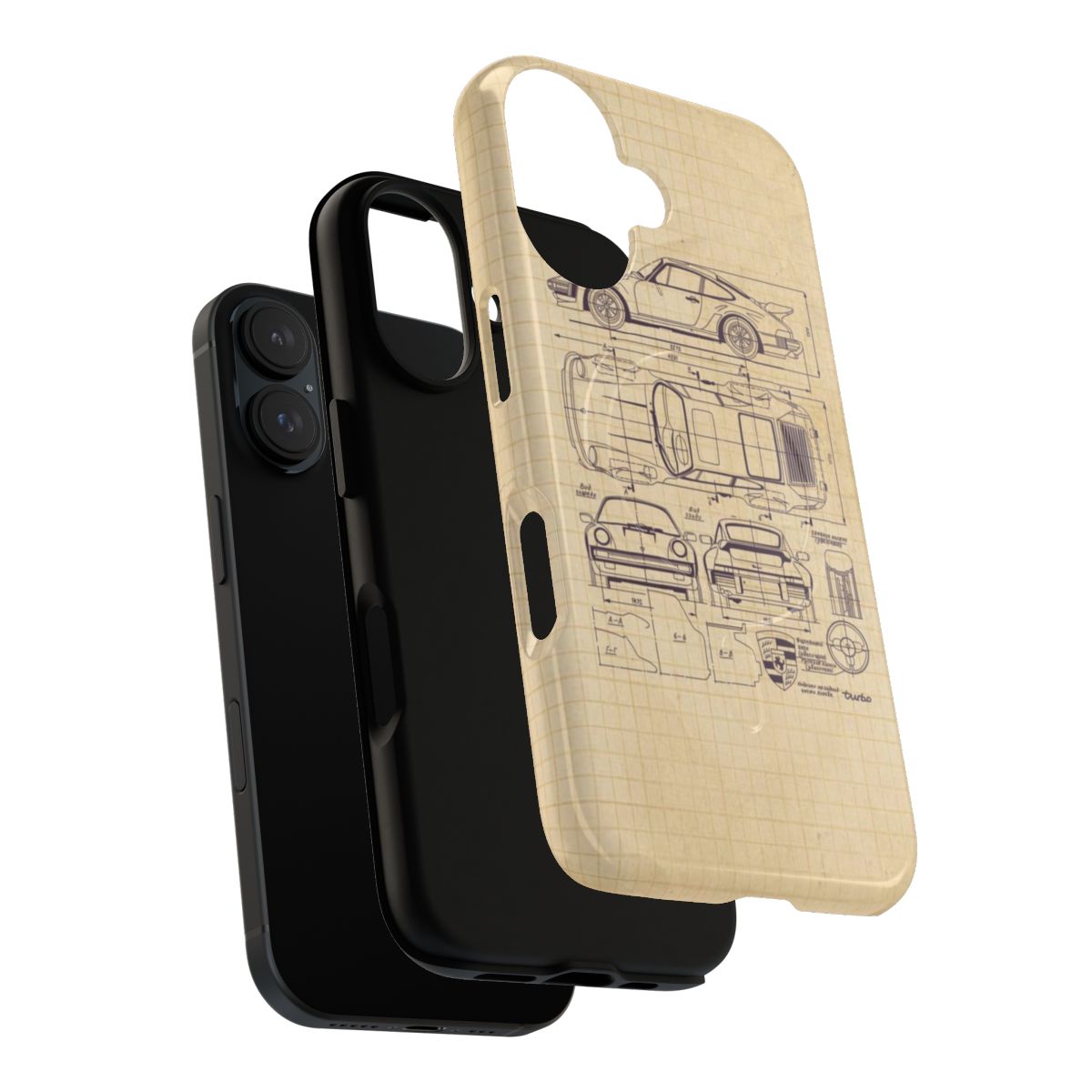 Porsche 911 blueprint inspired magnetic tough phone case - Layers