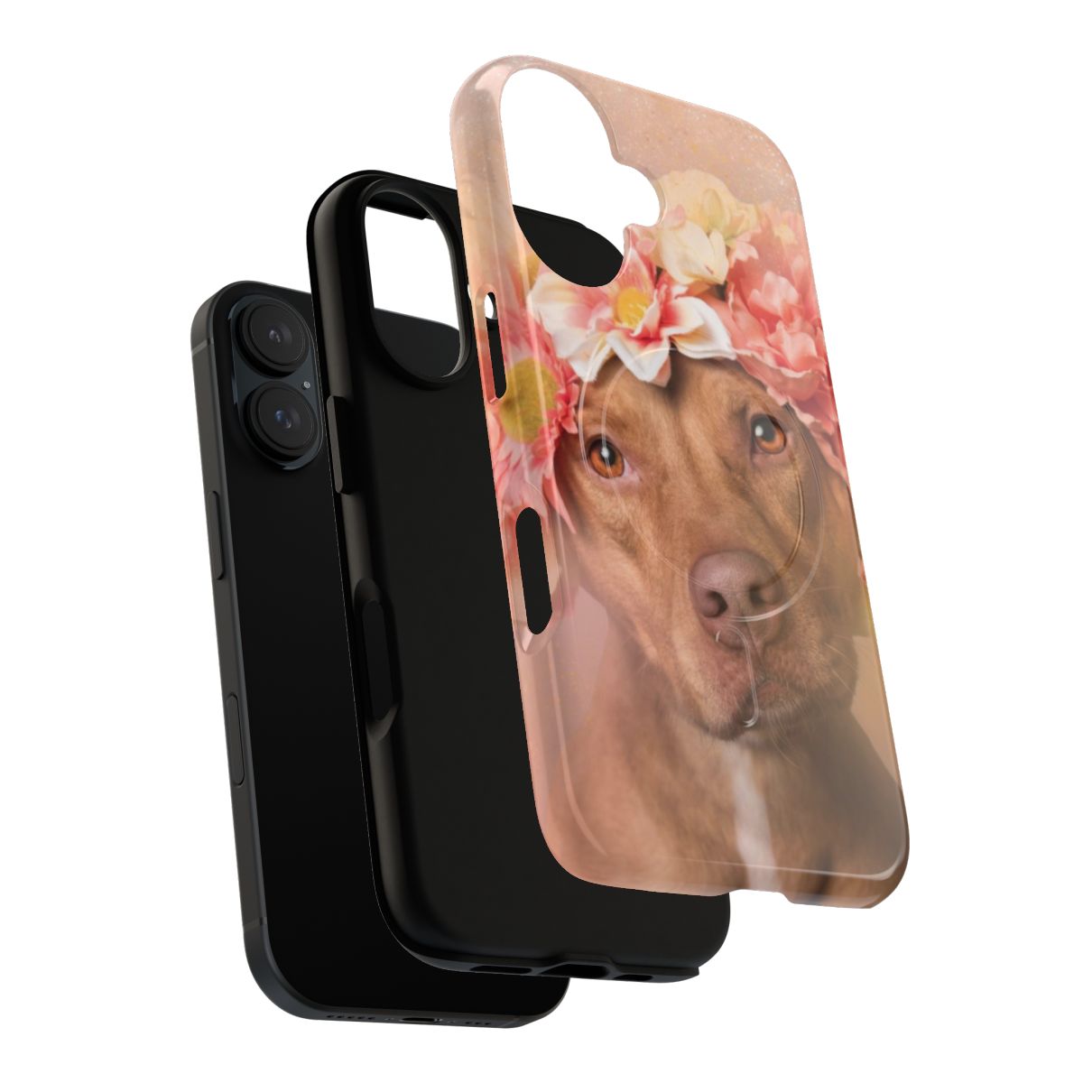 Pitbull puppy wearing a flower crown on a durable, magnetic phone case - Layers