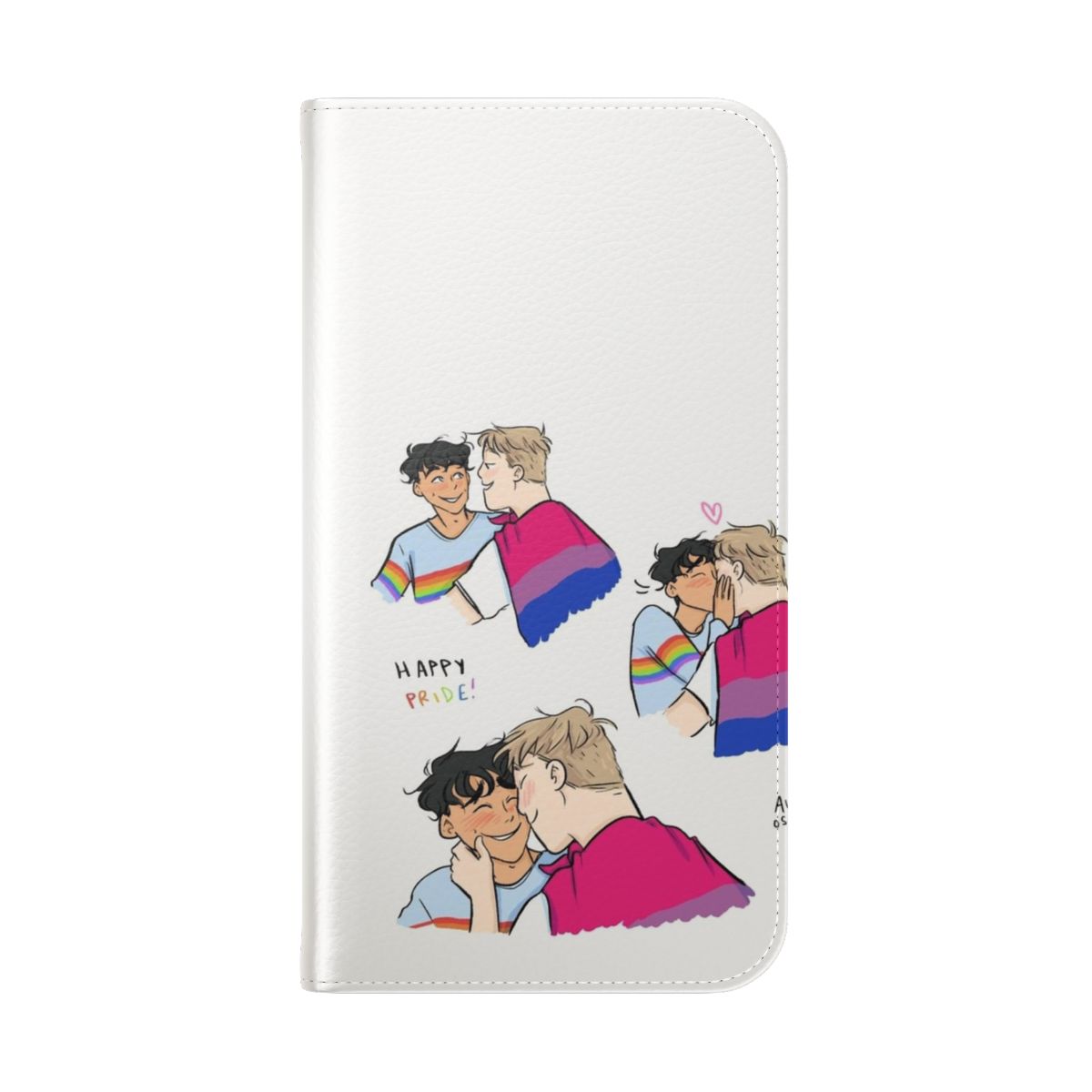 Vibrant flip cover phone case featuring Nick and Charlie from the popular Heartstopper series by Alice Oseman. - Folded Back