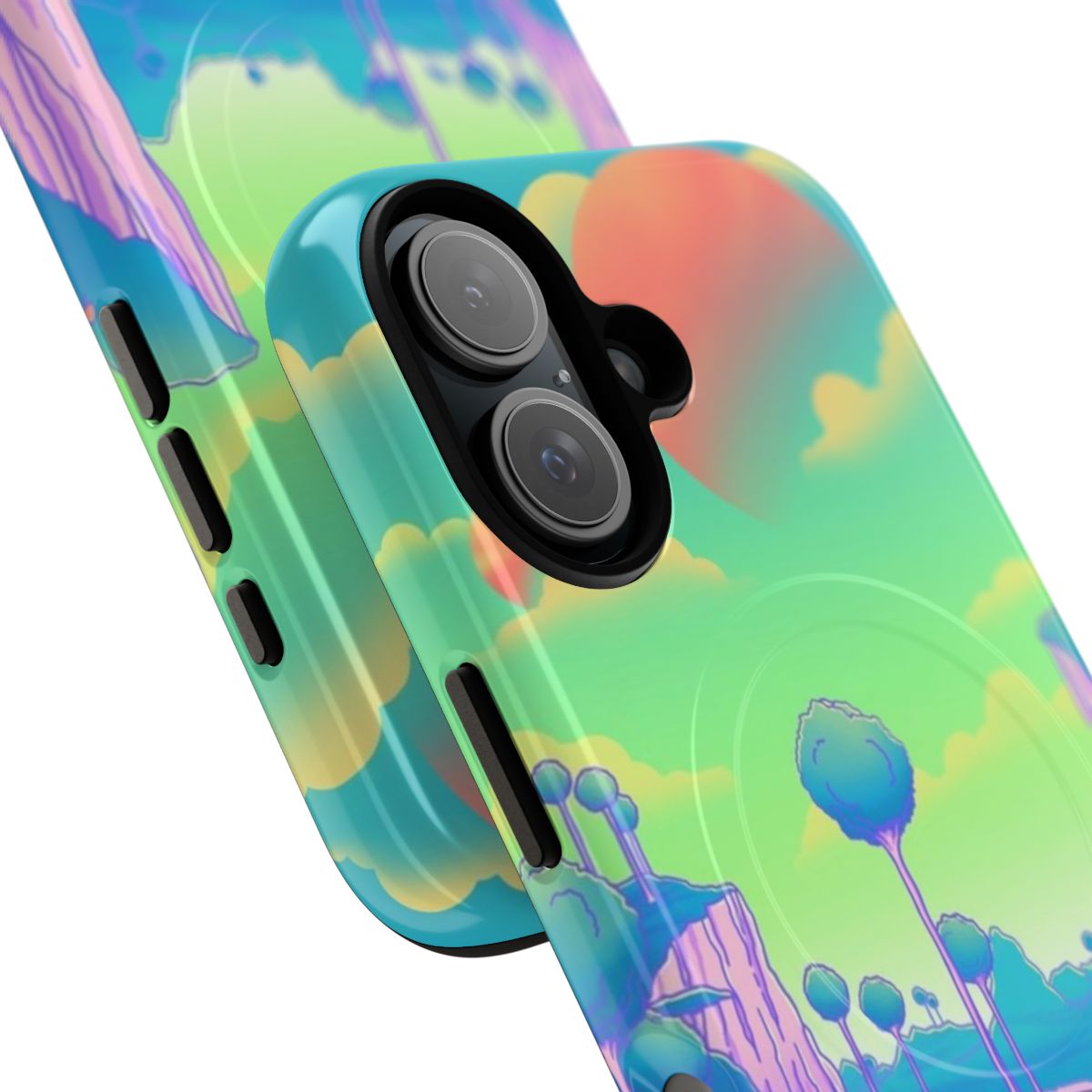 Vaporwave-themed phone case with Planet Namek, Shenron, and other Dragon Ball elements - Detail