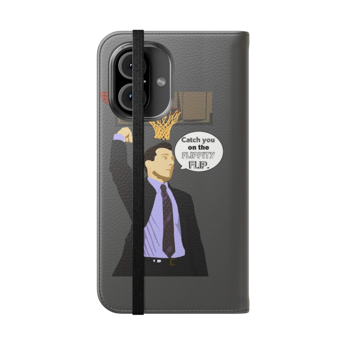 Flip phone case with "The Office" inspired design - Folded Front