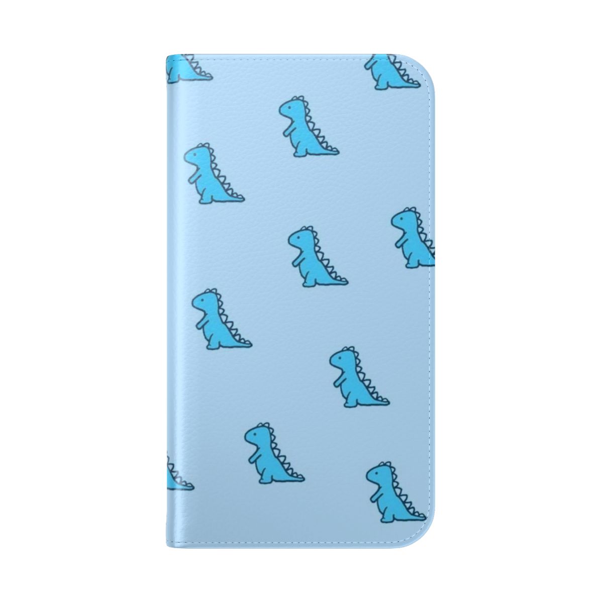 Blue dinosaur print flip cover phone case with a cute, spiky design - Folded Back