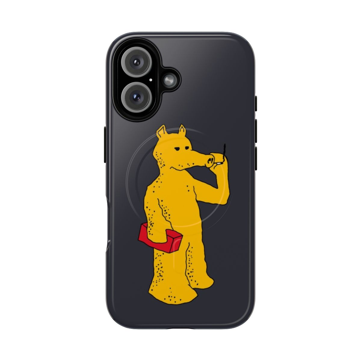 Quasimoto-inspired custom magnetic tough phone case with yellow bear and red brick design