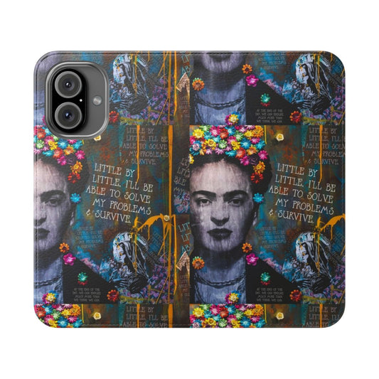 Frida Kahlo inspired flip cover phone case with motivational and resilience-focused design