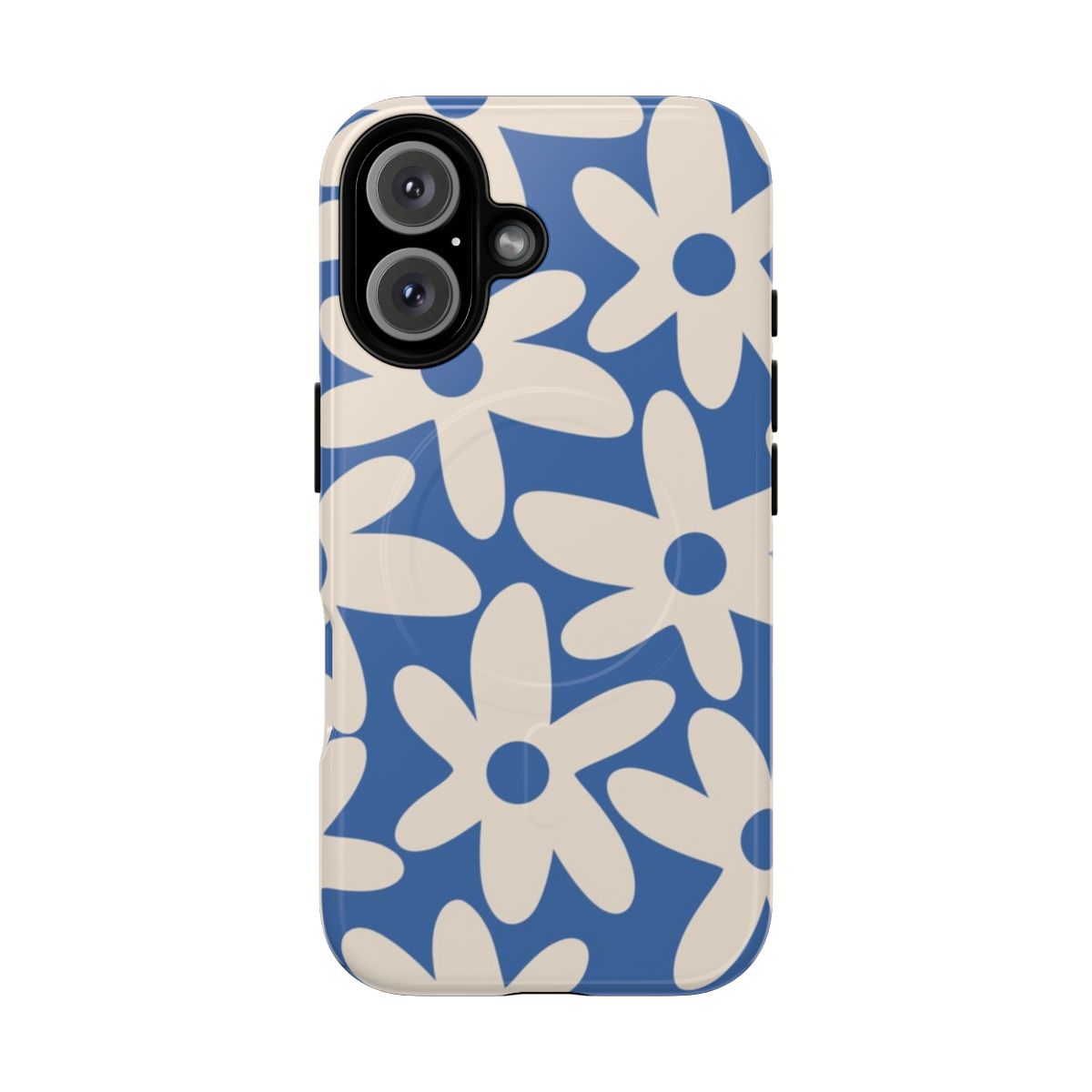 Vibrant blue and white daisy time floral pattern on a tough phone case