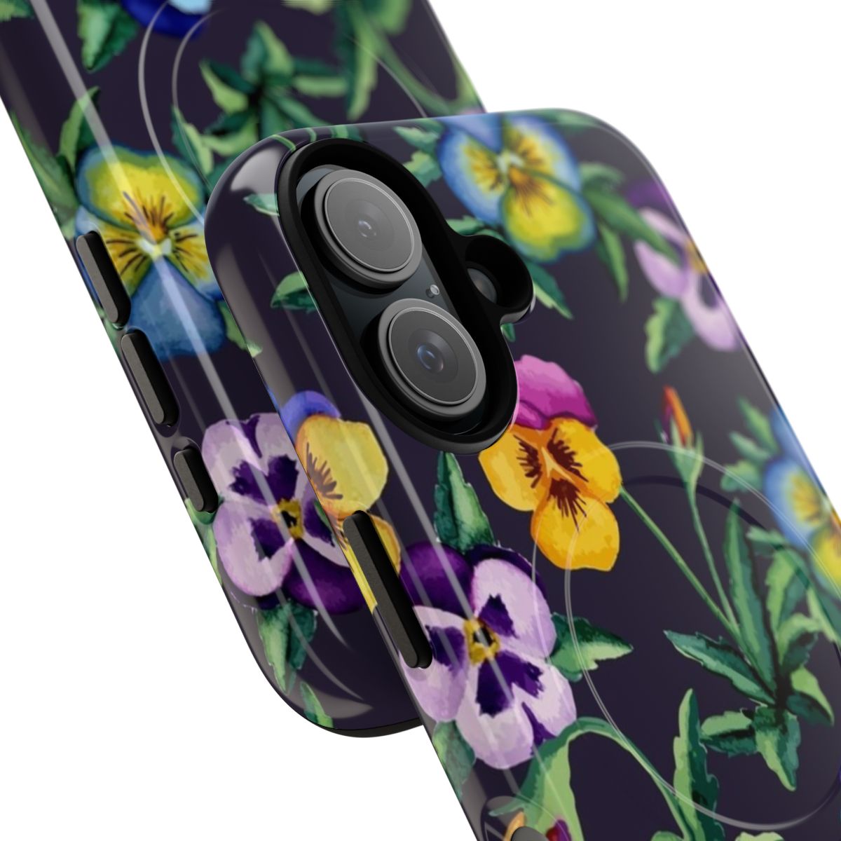 Vibrant pansy violet pattern phone case with a watercolor floral design. - Detail