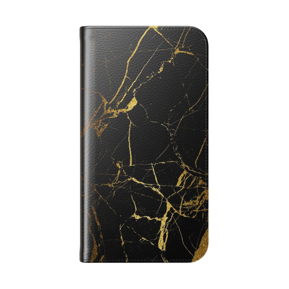 A sleek and stylish phone case featuring a luxurious marble texture with gold glitter highlights. - Folded Back