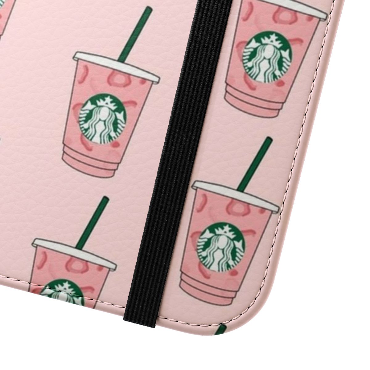 Pink flip cover phone case with VSCO coffee and drink design - Close Up