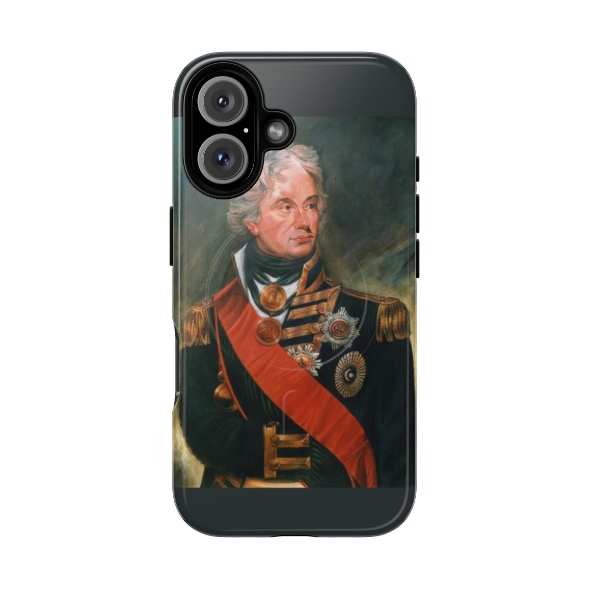 Nautical-themed phone case with an image of HMS Victory and Lord Nelson