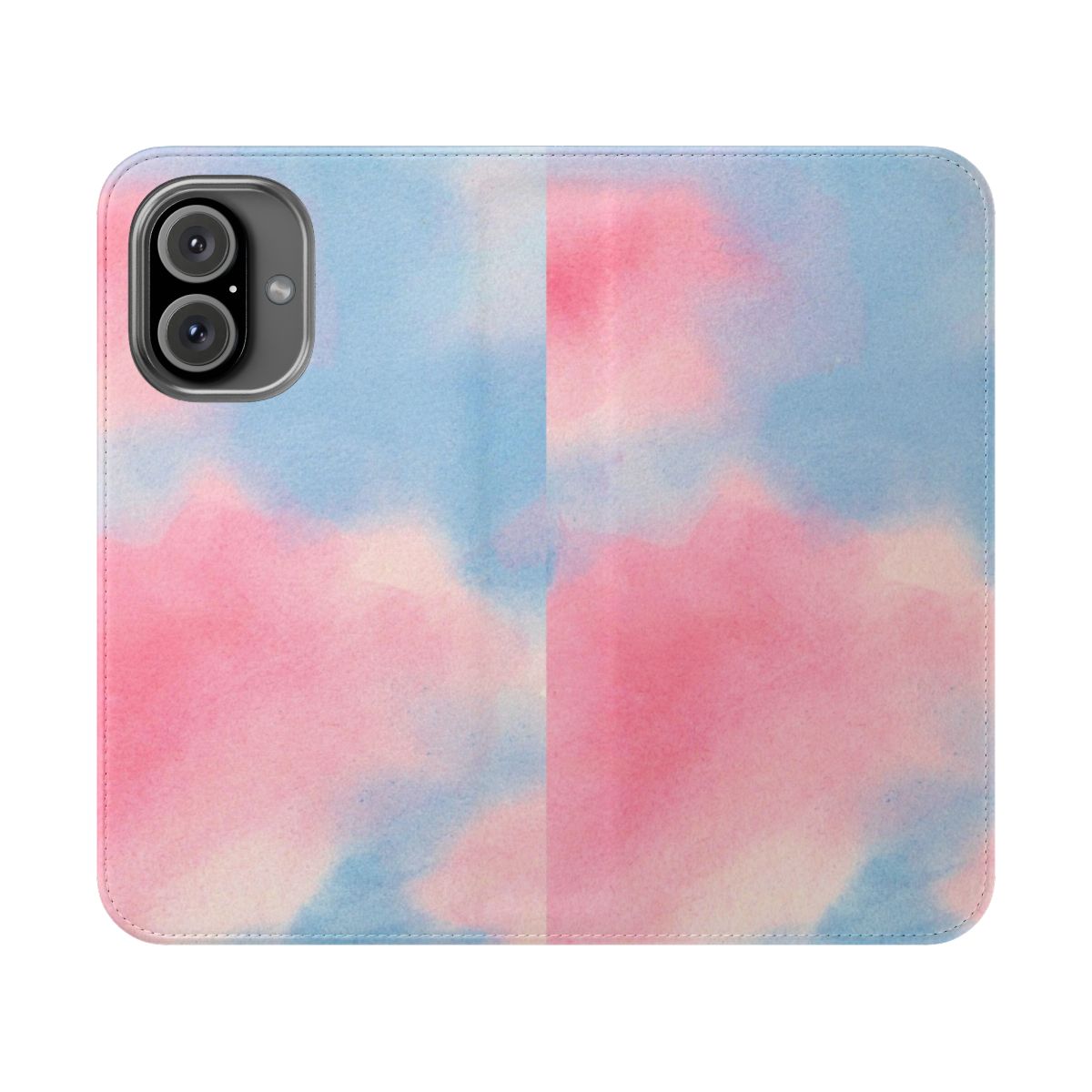 Watercolor clouds in transgender pride flag colors on a phone case