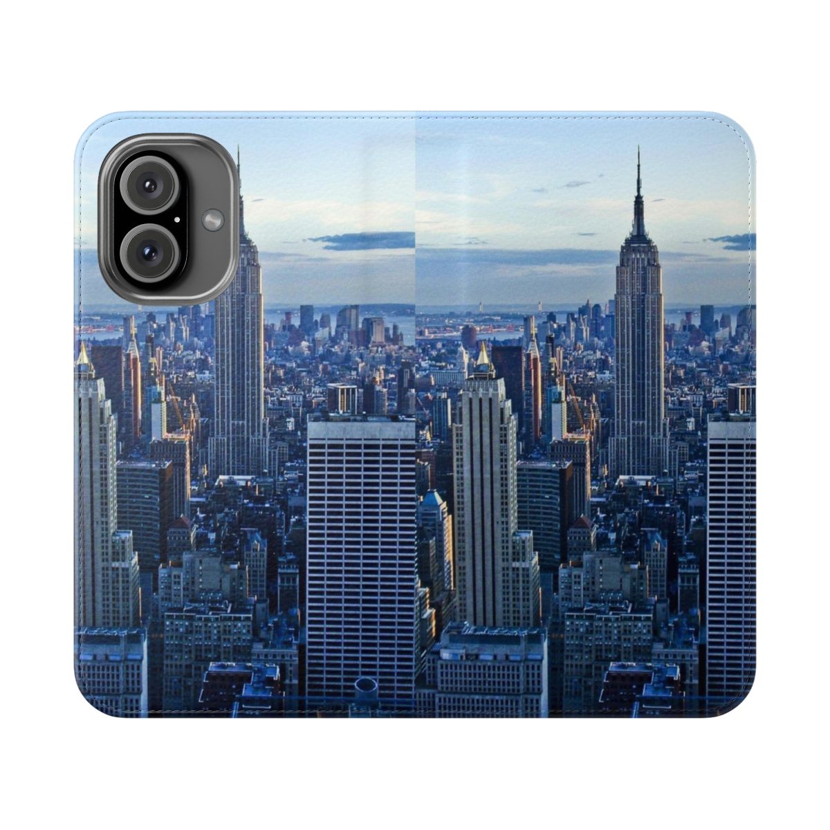 Flip phone case with a high-quality image of the iconic New York City skyline.