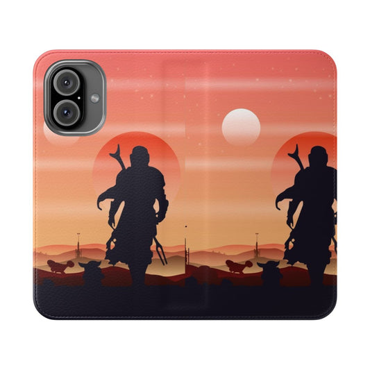 Tatooine Scenery Artistic Flip Cover Phone Case featuring Mandalorian, Boba Fett, and Star Wars characters