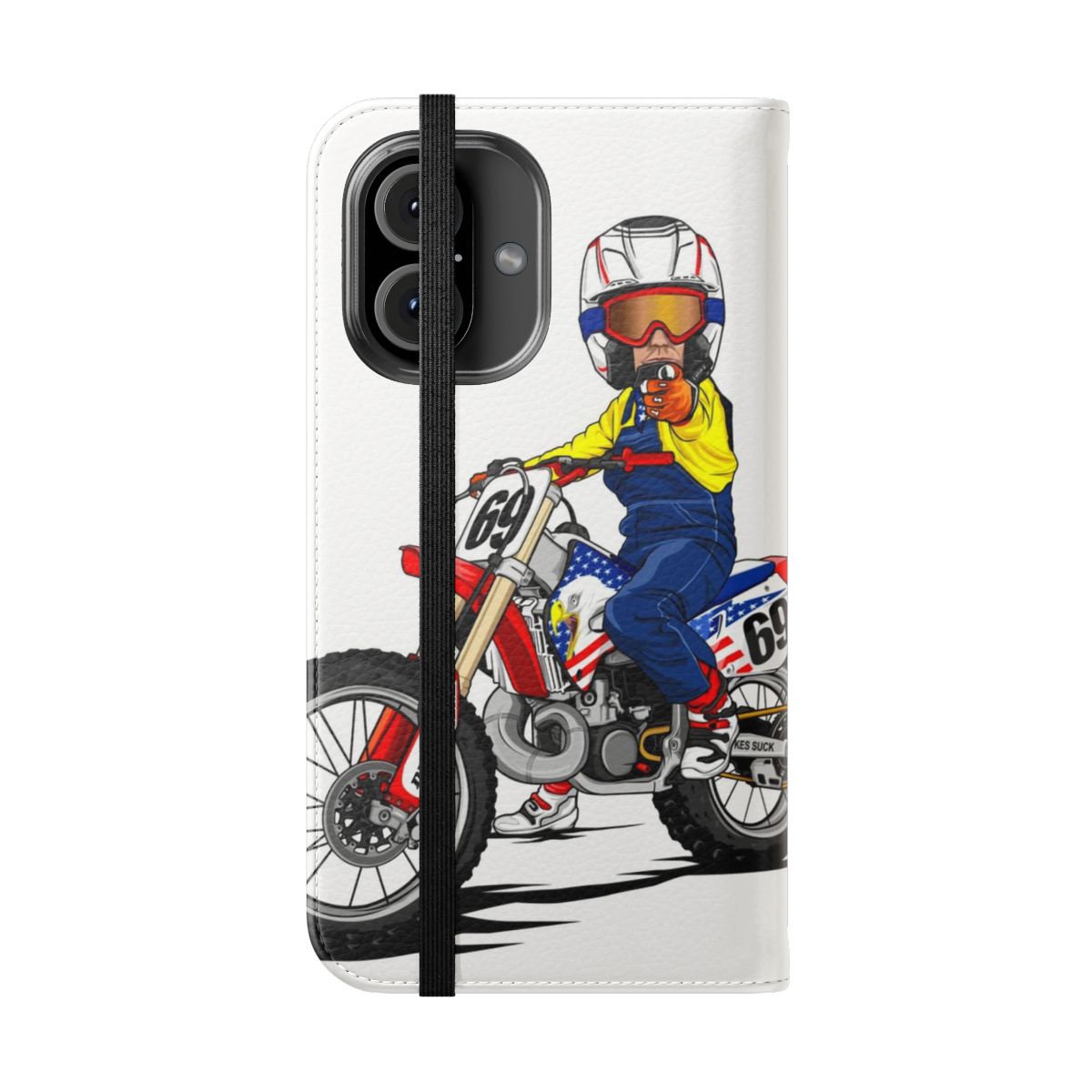 Custom motorcycle-themed flip cover phone case - Folded Front