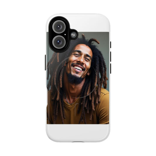 Stylish magnetic phone case featuring a colorful portrait of reggae icon Bob Marley