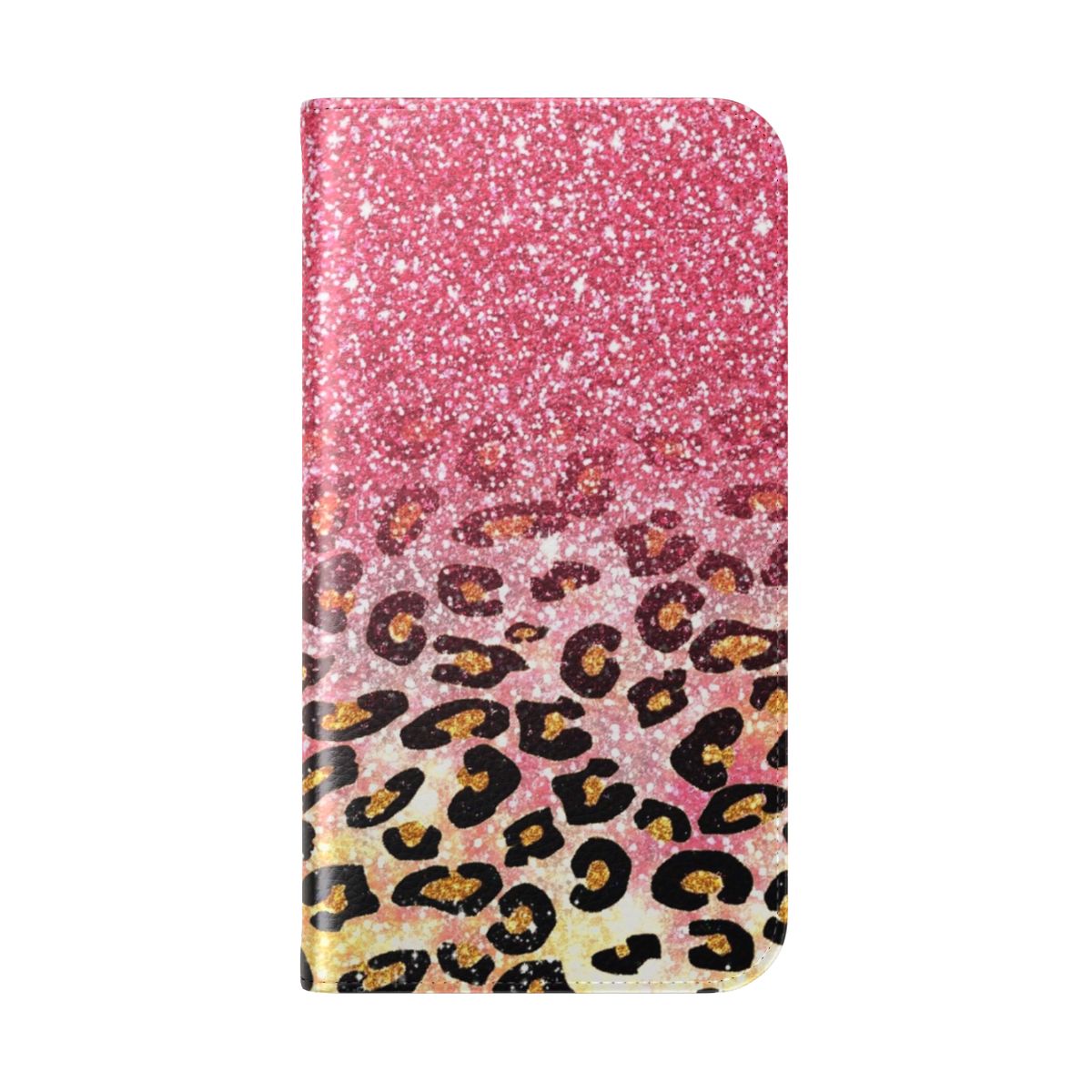 Pink glitter leopard print phone case - Folded Back