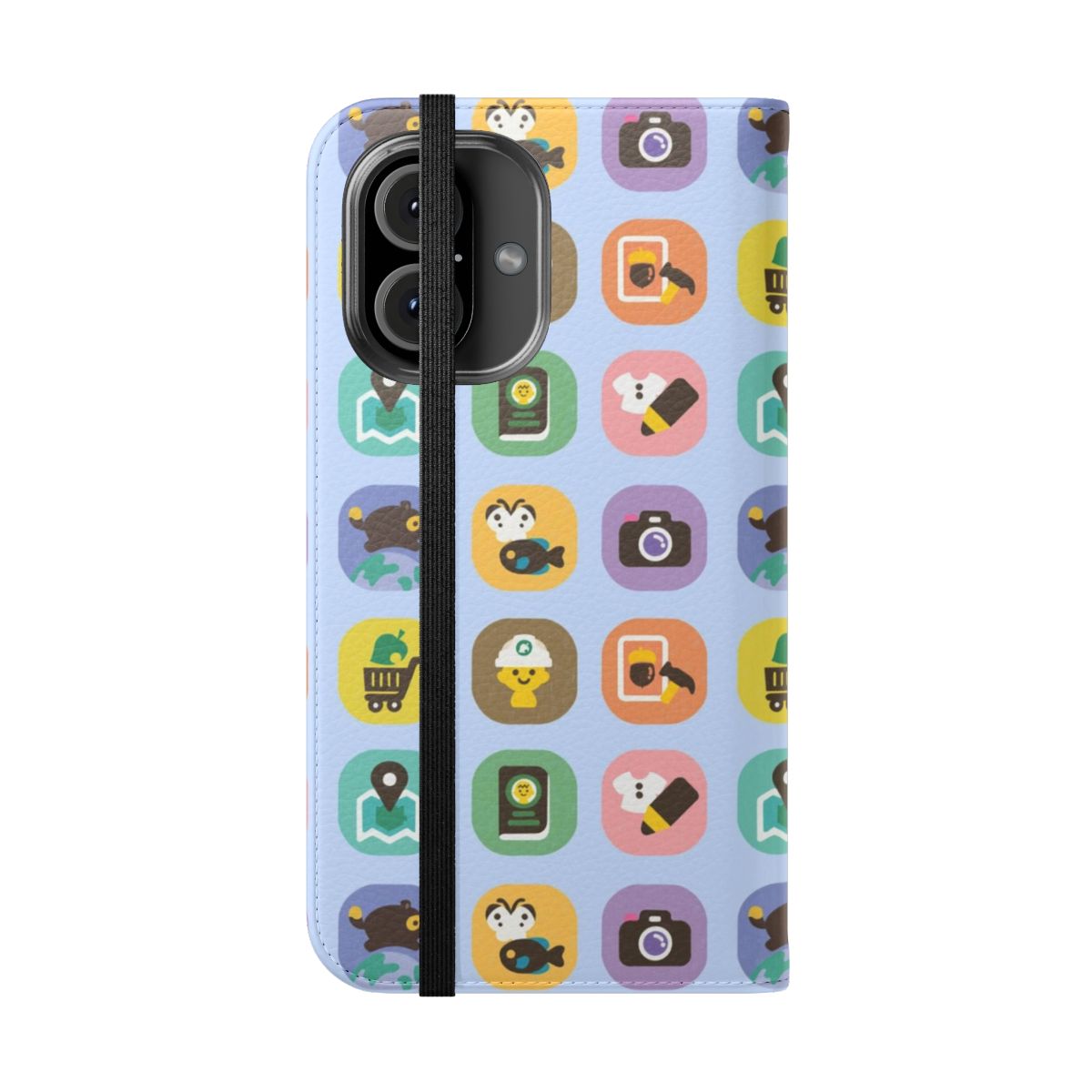 Colorful Animal Crossing-themed flip cover phone case - Folded Front