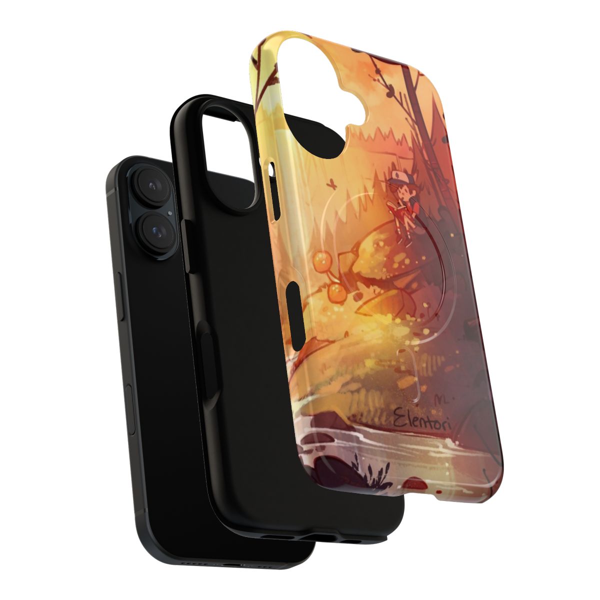 Gravity Falls inspired landscape with waterfall and forest on a durable, magnetic phone case - Layers