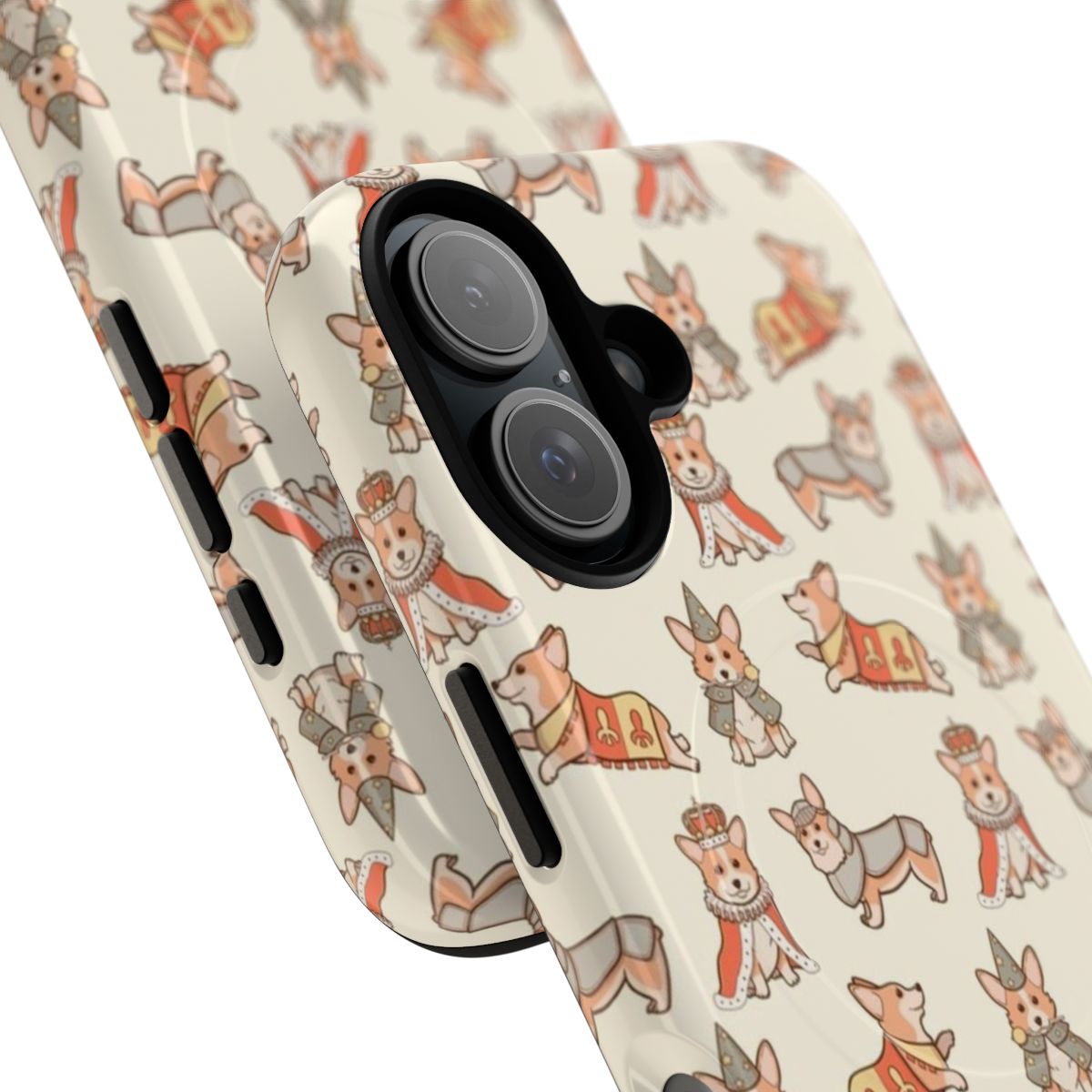 Corgi in medieval fantasy-inspired phone case with magical elements and heraldry - Detail