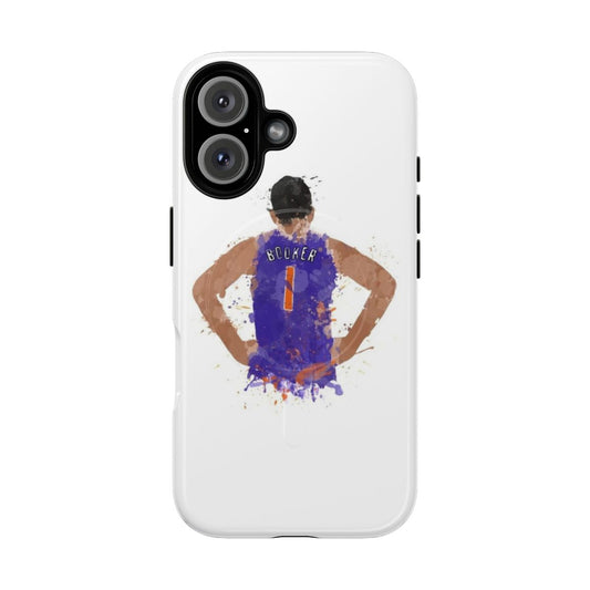 Devin Booker inspired splatter art phone case for Phoenix Suns basketball fans