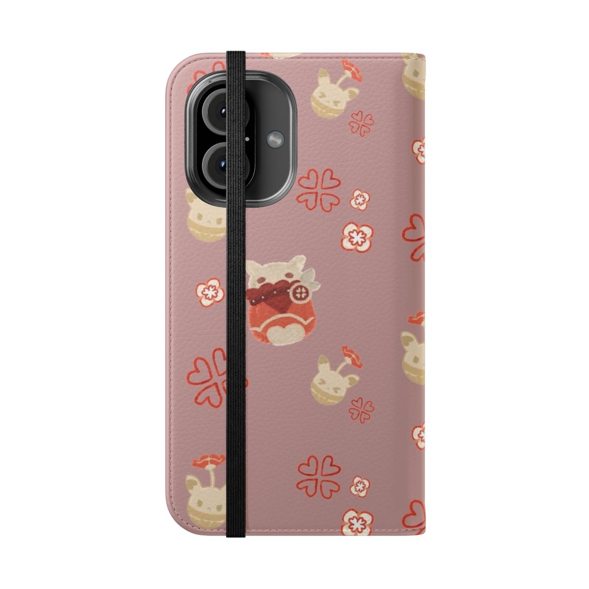 Genshin Impact Klee-inspired flip phone case with Jumpty Dumpty and bomb design - Folded Front