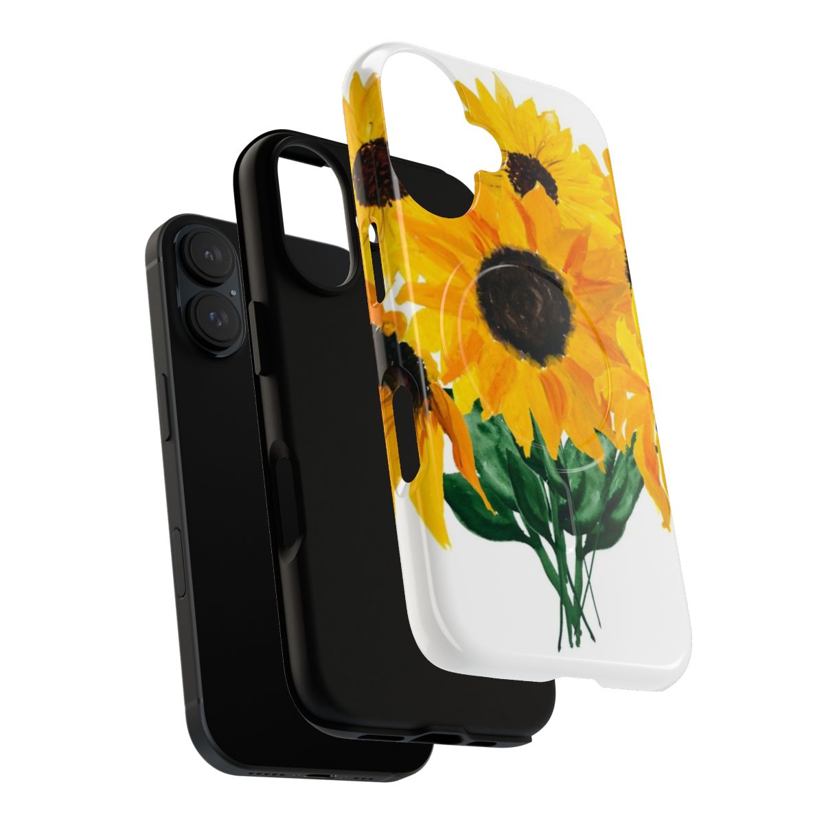 A colorful and vibrant phone case featuring a painted bouquet of sunflowers. - Layers