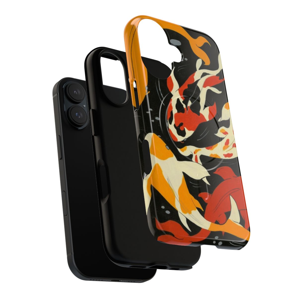 Artistic phone case featuring a captivating koi fish design in a black water setting - Layers