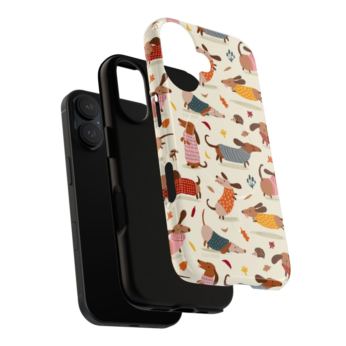 Dachshund wearing a sweater in an autumn setting on a magnetic phone case - Layers