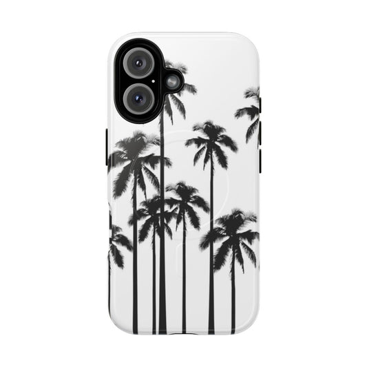 Tropical palm tree pattern in black and white on a phone case