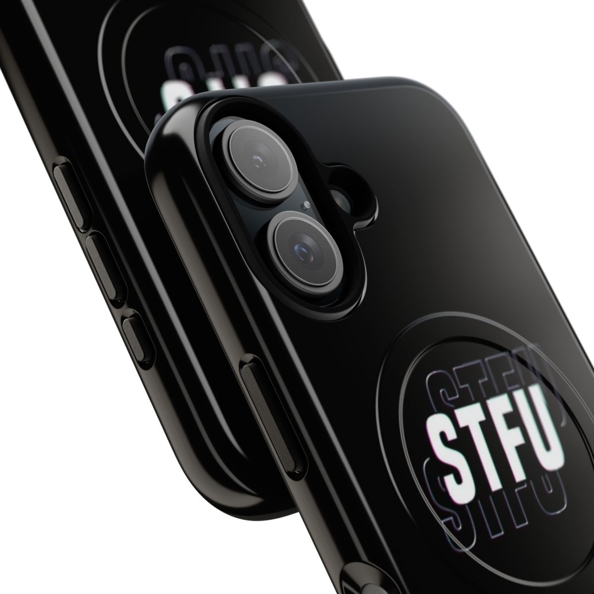 Sarcastic phone case with "STFU :)" design and magnetic, tough protection - Detail