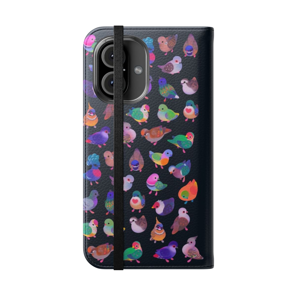 Vibrant phone case featuring a detailed illustration of a wild pigeon - Folded Front