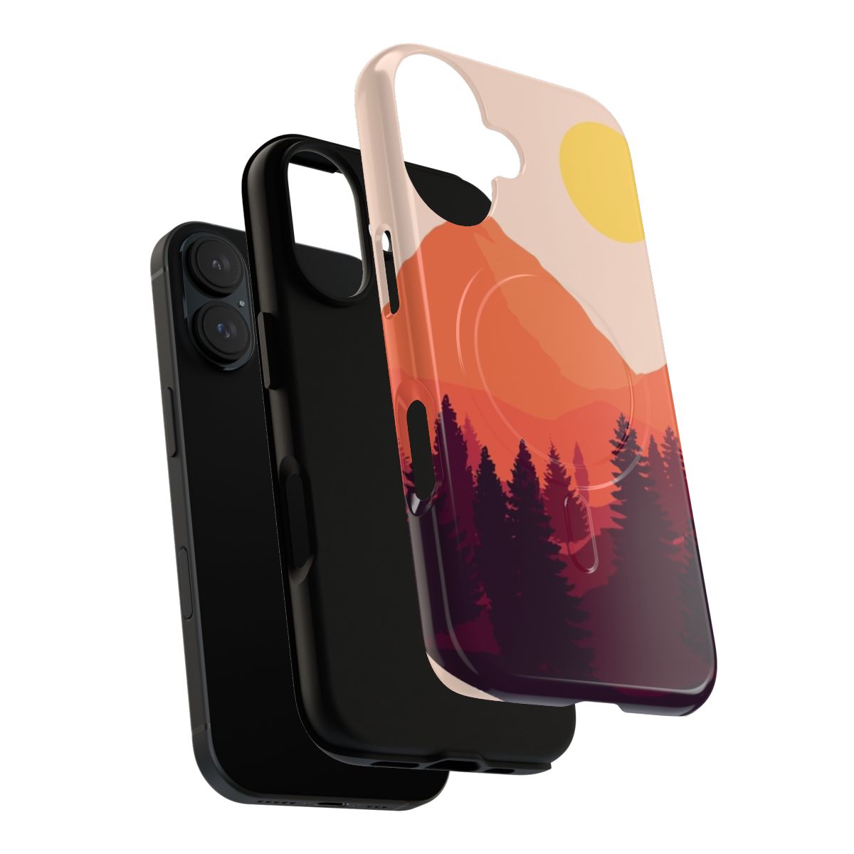 A rugged phone case featuring a forest mountain horizon landscape design. - Layers