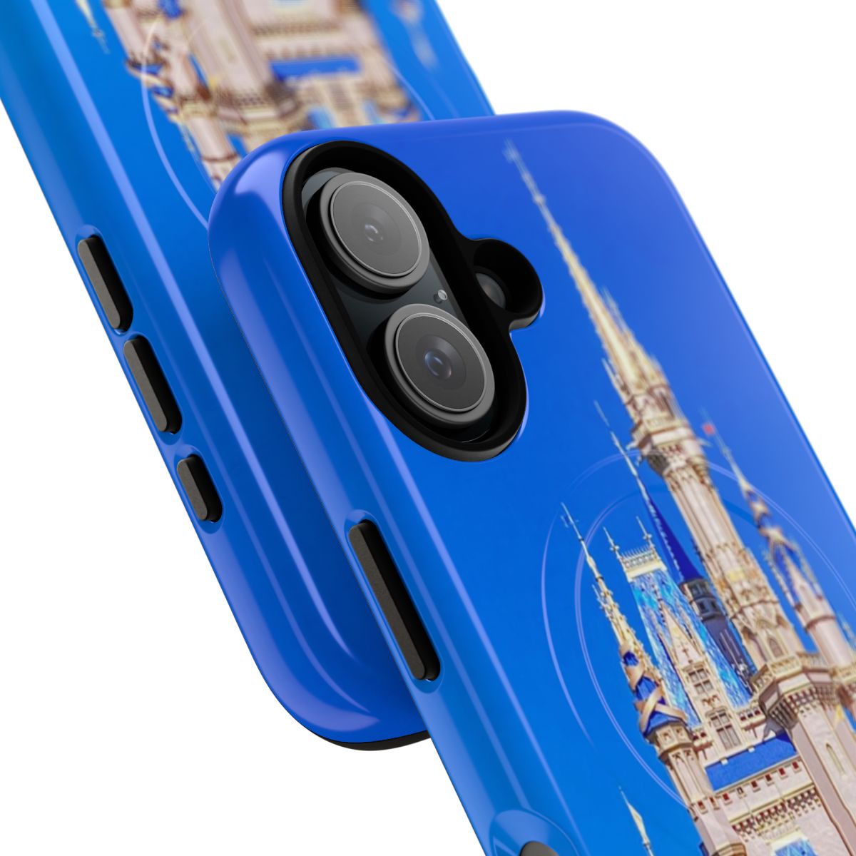 A magnetic tough phone case featuring an illustration of Cinderella's Castle at Walt Disney World's Magic Kingdom. - Detail