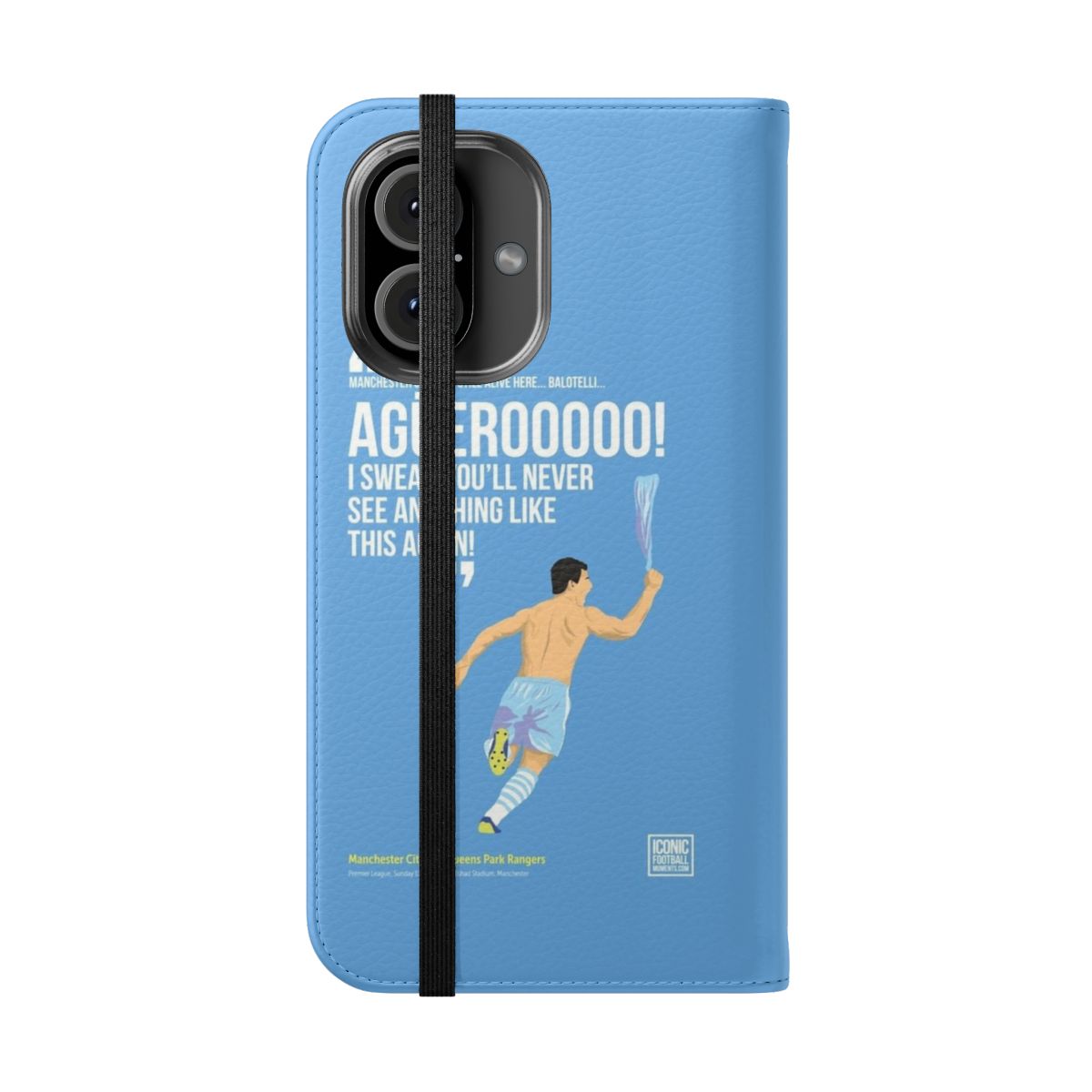 Customizable Manchester City Flip Cover Phone Case featuring Sergio Aguero - Folded Front