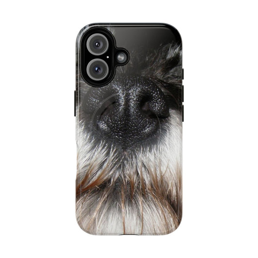 Customizable magnetic phone case featuring a schnauzer dog nose design