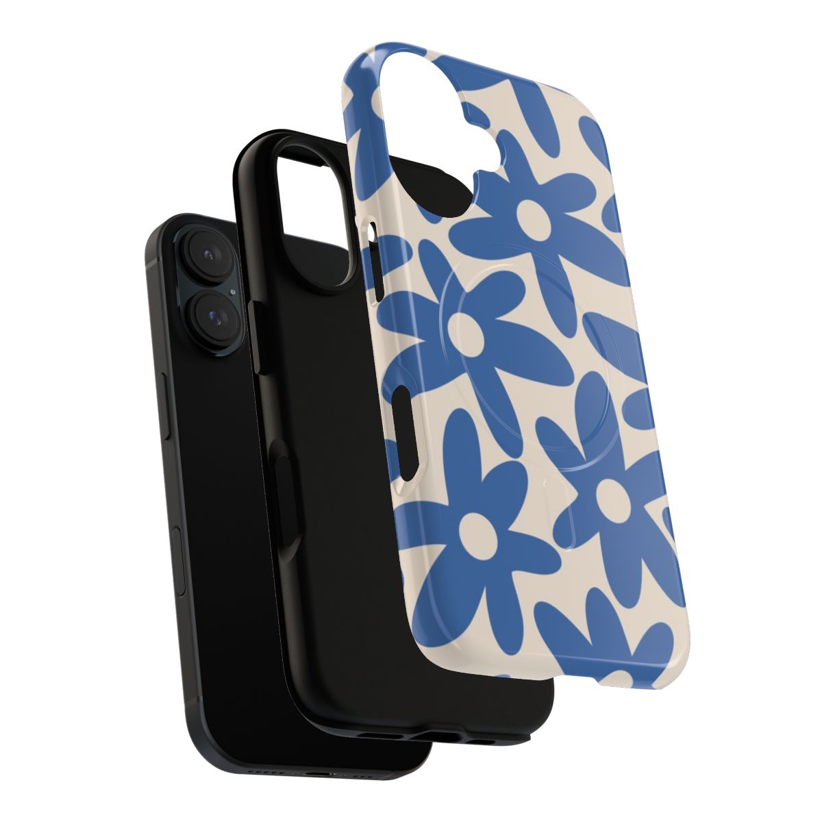 Vibrant blue floral pattern on a retro-styled phone case - Layers