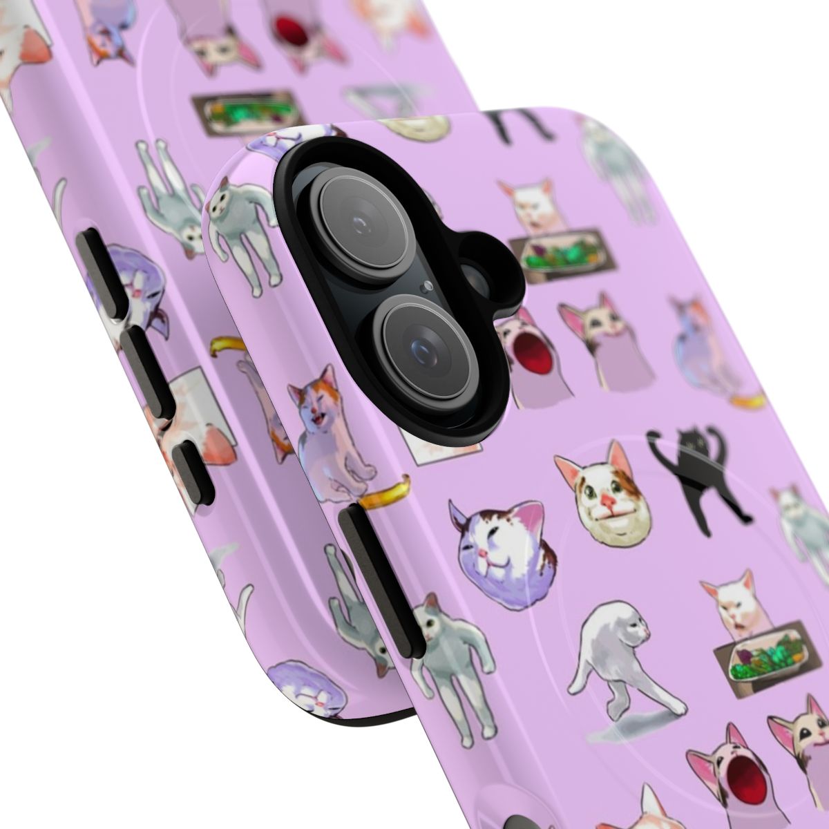 Quirky phone case featuring cursed cat meme imagery - Detail