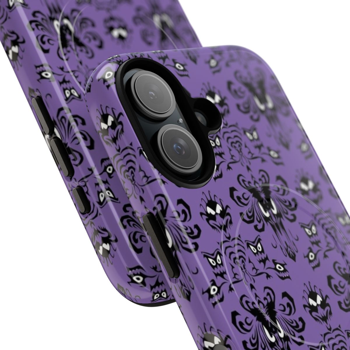 Spooky Haunted Mansion Magnetic Phone Case with Creepy Eyes and Grinning Ghosts - Detail