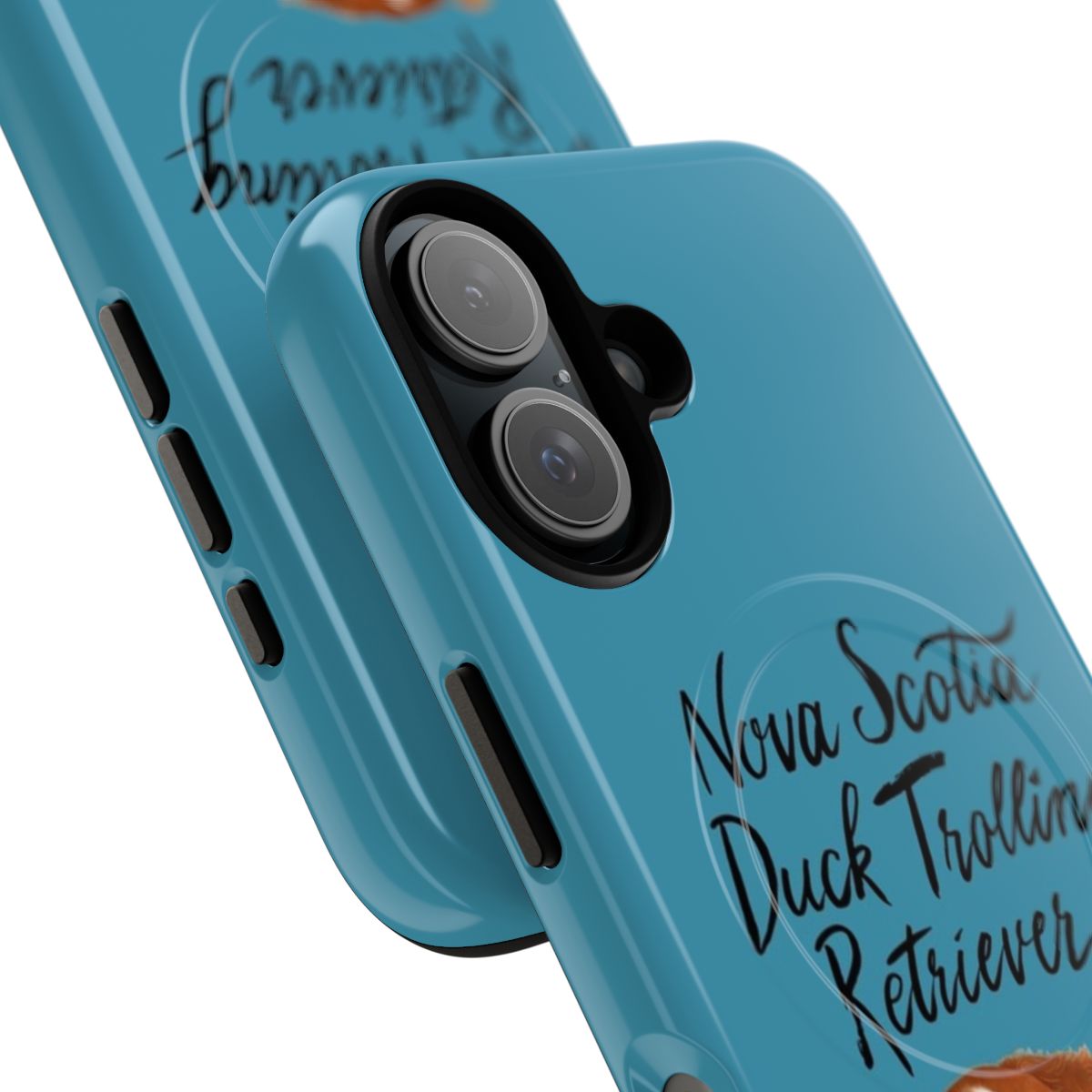 A magnetic tough phone case featuring a cute and funny image of a Nova Scotia Duck Tolling Retriever. - Detail